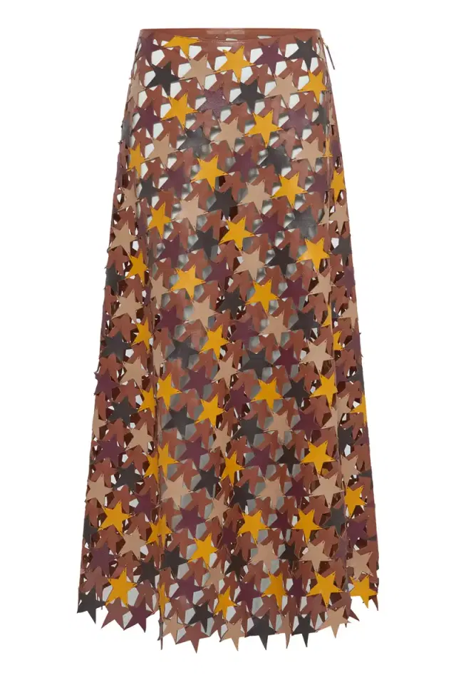 Gabriela Hearst Lirael Patchwork Stars Midi Skirt in Multi Nappa Leather