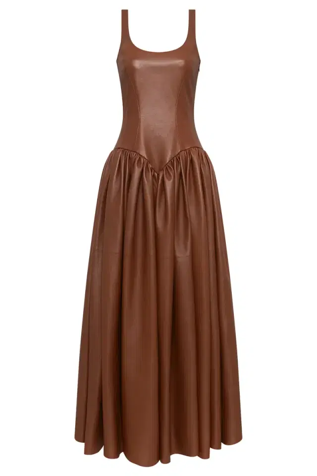 Gabriela Hearst Isai Maxi Dress In Cognac Nappa Leather