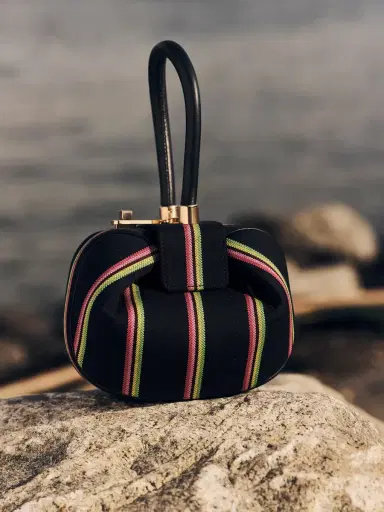 Gabriela Hearst Striped Demi Bag in Navy Wool | Thumbnail 2 Gabriela Hearst Striped Demi Bag in Navy Wool | Thumbnail 2