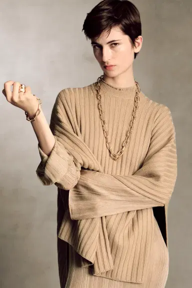 Gabriela Hearst Baron Knit Cropped Poncho in Camel Merino Wool Cashmere | Thumbnail 2 Gabriela Hearst Baron Knit Cropped Poncho in Camel Merino Wool Cashmere | Thumbnail 2