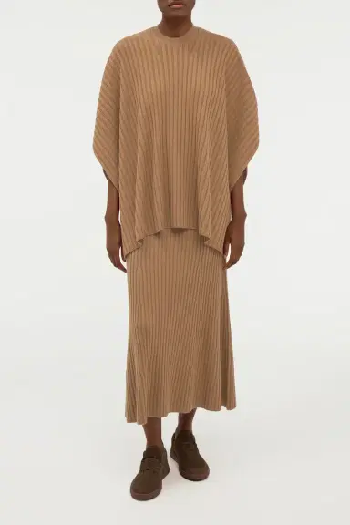 Gabriela Hearst Baron Knit Cropped Poncho in Camel Merino Wool Cashmere | Thumbnail 3 Gabriela Hearst Baron Knit Cropped Poncho in Camel Merino Wool Cashmere | Thumbnail 3