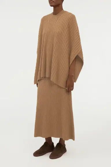 Gabriela Hearst Baron Knit Cropped Poncho in Camel Merino Wool Cashmere | Thumbnail 4 Gabriela Hearst Baron Knit Cropped Poncho in Camel Merino Wool Cashmere | Thumbnail 4