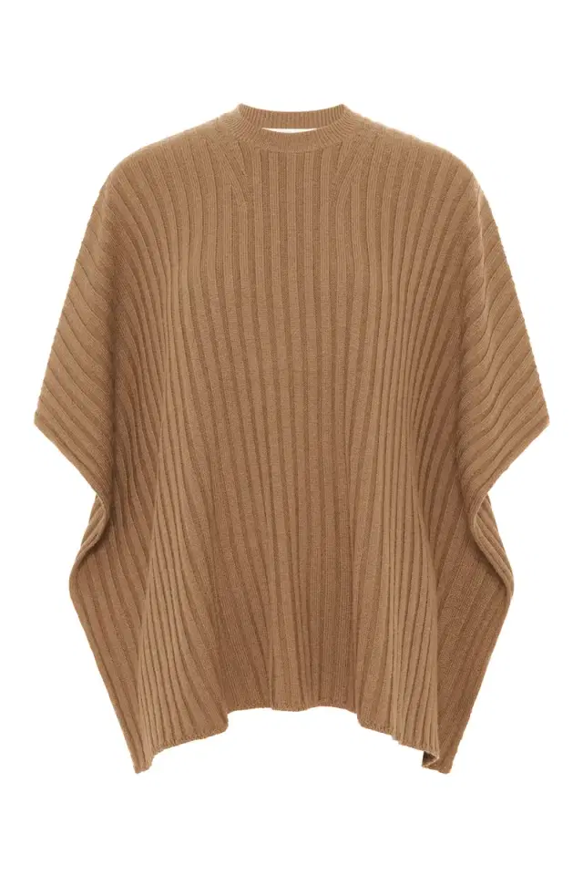 GABRIELA HEARST Baron Knit Cropped Poncho in Camel Merino Wool Cashmere