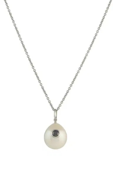 Gabriela Hearst Pearl Pendant Necklace in Platinum & Black Diamond | Thumbnail 2