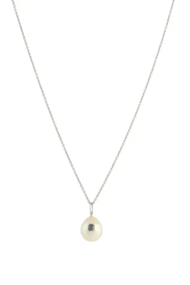 Gabriela Hearst Pearl Pendant Necklace in Platinum & Black Diamond | Thumbnail 1