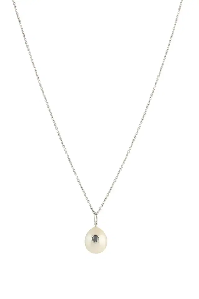 Gabriela Hearst Pearl Pendant Necklace in Platinum & Black Diamond
