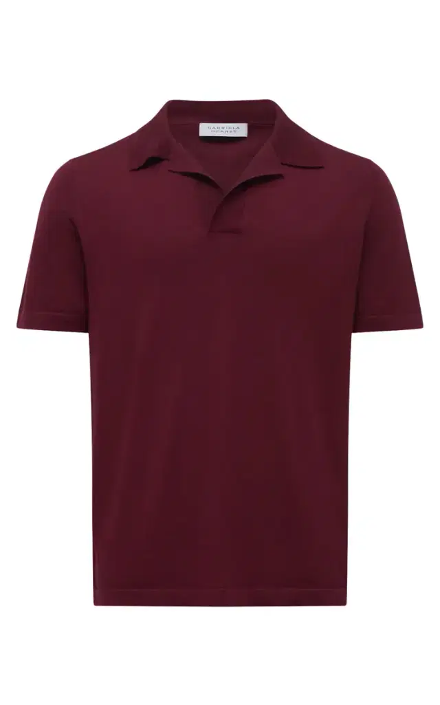 Gabriela Hearst Stendhal Knit Short Sleeve Polo in Bordeaux Cashmere Silk