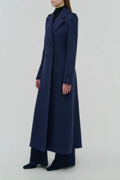 Gabriela Hearst Houstt Trench Coat in Navy Winter Silk | Thumbnail 3 Gabriela Hearst Houstt Trench Coat in Navy Winter Silk | Thumbnail 3