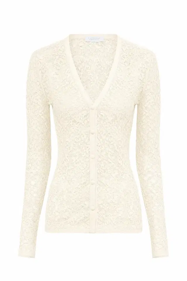 Gabriela Hearst Ultraris Lace Knit Cardigan in Off White Virgin Wool