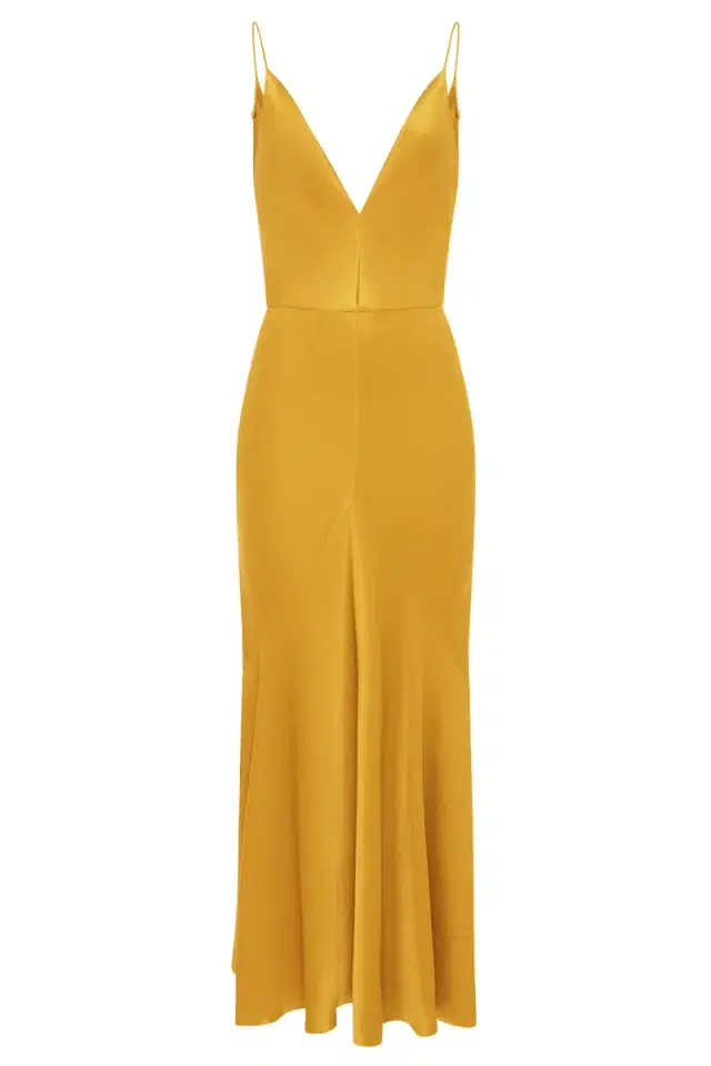 Gabriela Hearst Brigita Slip Maxi Dress in Golden Birch Silk Satin