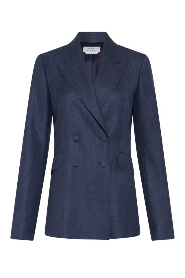 Gabriela Hearst Angela Blazer in Denim Virgin Wool Silk with Linen