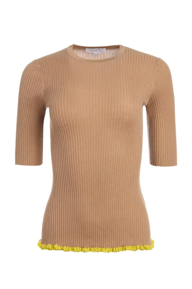 Gabriela Hearst Mireya Knit Top in Camel Silk Casmere