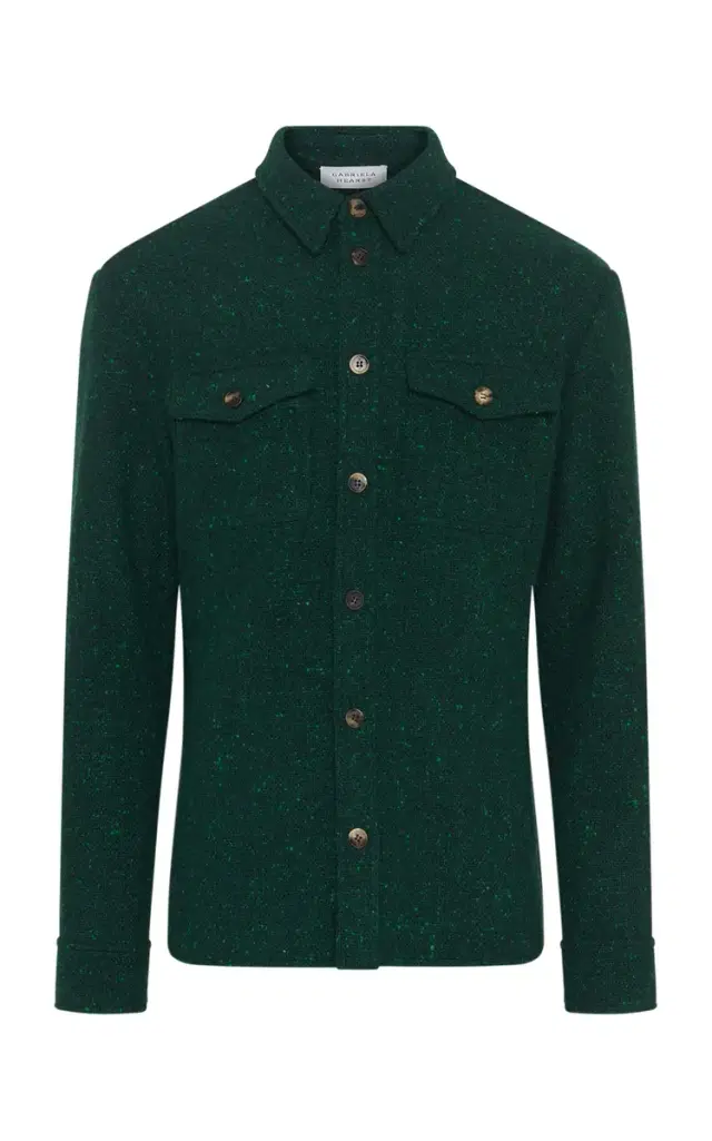 Gabriela Hearst Lucas Overshirt in English Green Speckled Cashmere