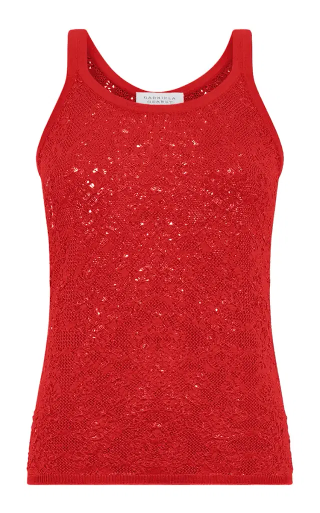 Gabriela Hearst Cyrinne Lace Knit Tank Top in Black Merino Wool