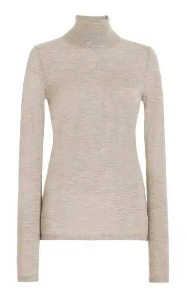 Gabriela Hearst Costa Knit Turtleneck in Oatmeal Cashmere Silk | Thumbnail 1