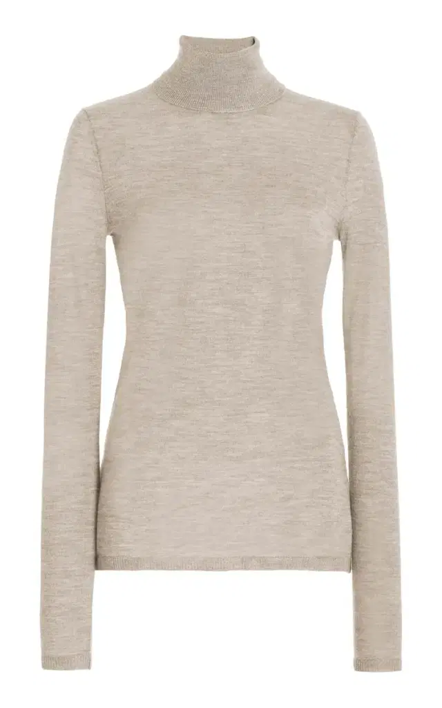 GABRIELA HEARST Costa Knit Turtleneck in Oatmeal Cashmere Silk