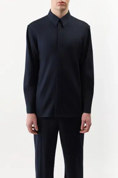 Gabriela Hearst Nicolas Shirt in Dark Navy Virgin Wool | Thumbnail 2