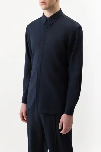 Gabriela Hearst Nicolas Shirt in Dark Navy Virgin Wool | Thumbnail 3