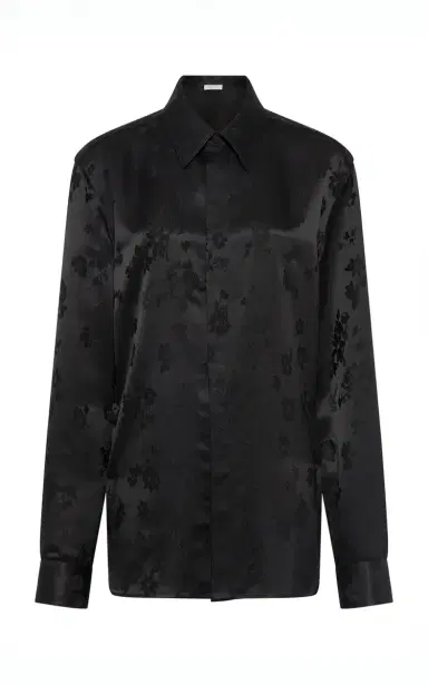 Gabriela Hearst Cruz Shirt in Black Embroidered Silk | Thumbnail 1 Gabriela Hearst Cruz Shirt in Black Embroidered Silk | Thumbnail 1