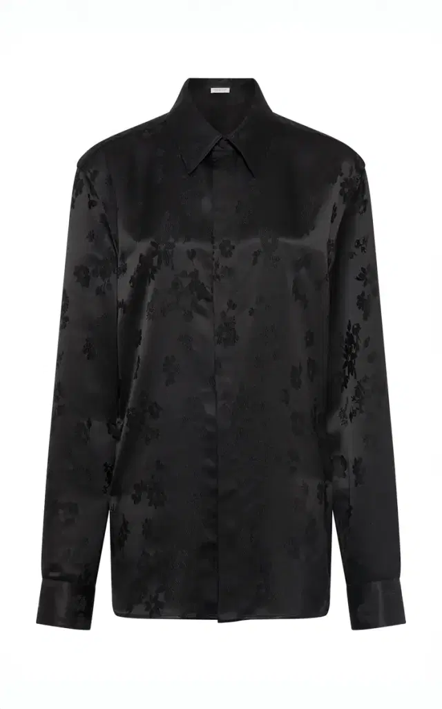 GABRIELA HEARST Cruz Shirt in Black Embroidered Silk