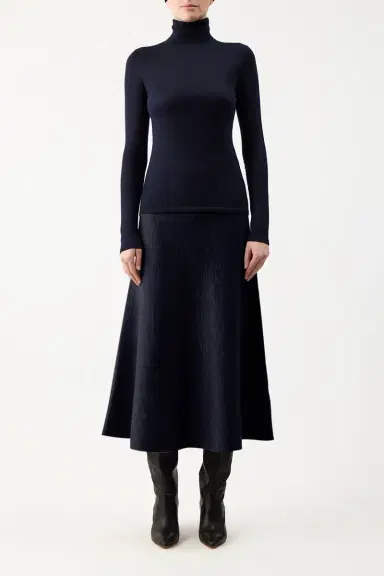 Gabriela Hearst Costa Knit Turtleneck in Dark Navy Cashmere Silk | Thumbnail 2