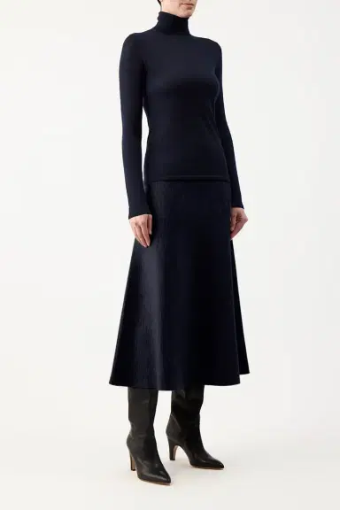 Gabriela Hearst Costa Knit Turtleneck in Dark Navy Cashmere Silk | Thumbnail 3