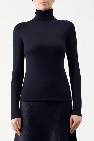 Gabriela Hearst Costa Knit Turtleneck in Dark Navy Cashmere Silk | Thumbnail 5