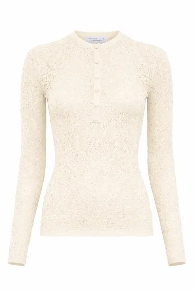 Gabriela Hearst Gaviran Lace Knit Henley in Off White Merino Wool