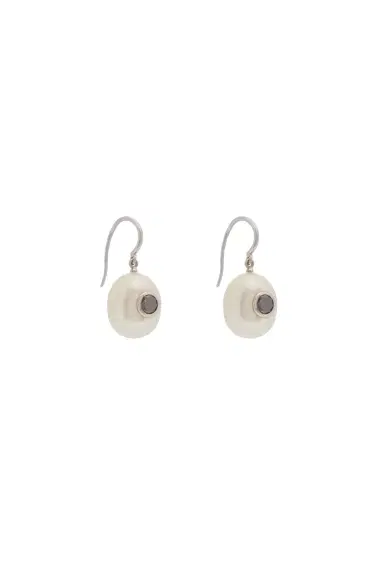 Gabriela Hearst Pearl Earrings in Platinum & Black Diamonds | Thumbnail 2