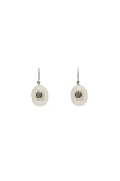 Gabriela Hearst Pearl Earrings in Platinum & Black Diamonds | Thumbnail 1