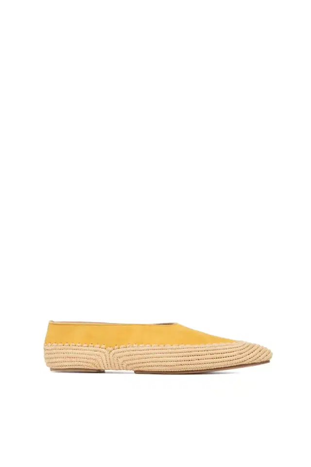 Gabriela Hearst Strength Flat Shoe in Golden Birch Suede & Natural Raffia