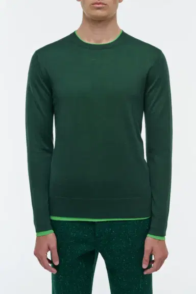 Gabriela Hearst Wells Reversible Knit Sweater in English Green & Fluorescent Green Cashmere Silk | Thumbnail 2
