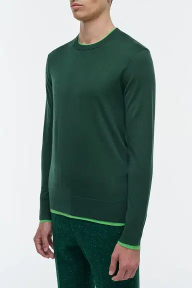 Gabriela Hearst Wells Reversible Knit Sweater in English Green & Fluorescent Green Cashmere Silk | Thumbnail 3