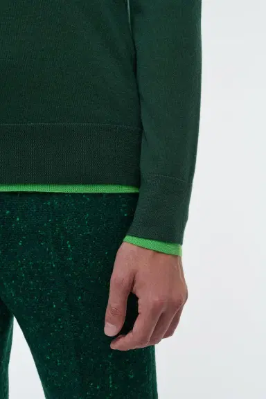 Gabriela Hearst Wells Reversible Knit Sweater in English Green & Fluorescent Green Cashmere Silk | Thumbnail 6