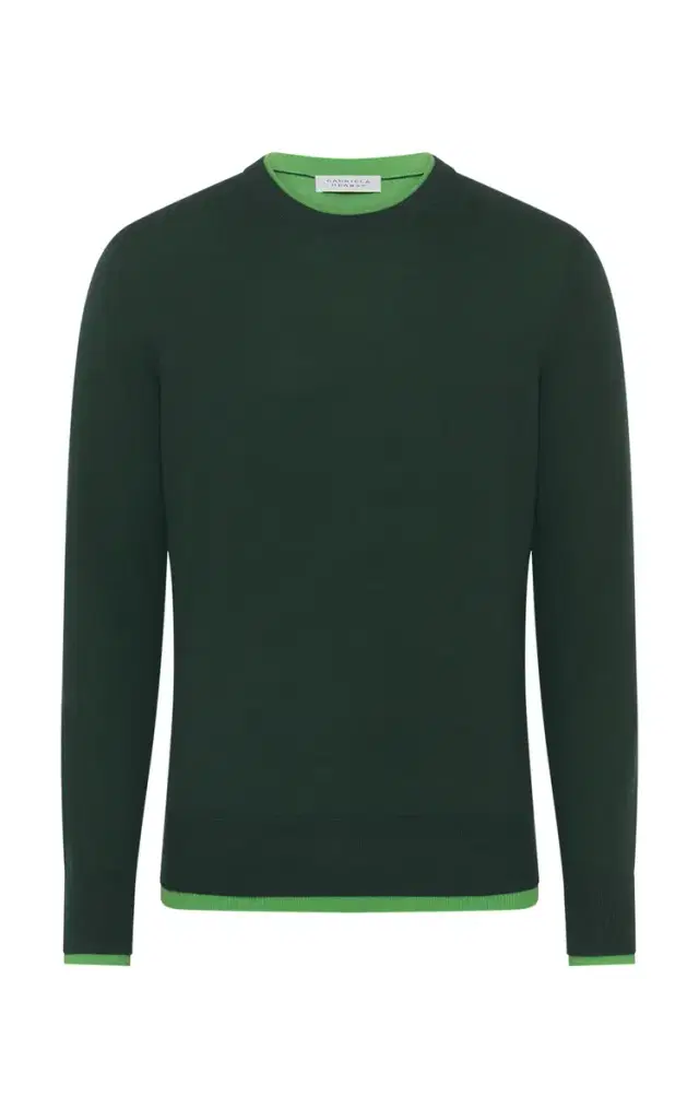Gabriela Hearst Wells Reversible Knit Sweater in English Green & Fluorescent Green Cashmere Silk