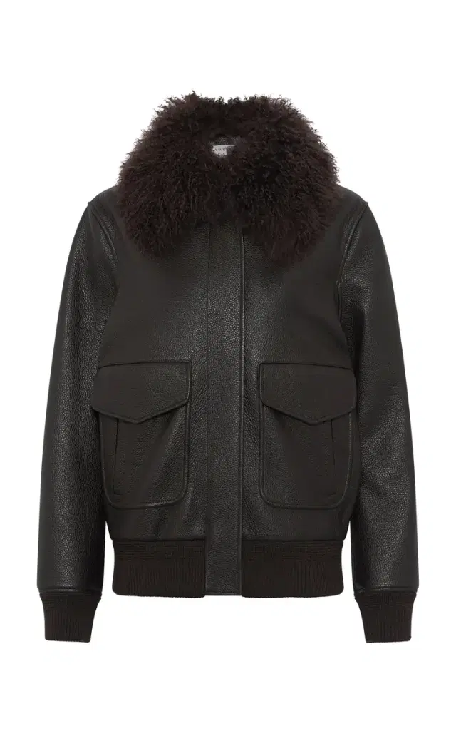 Gabriela Hearst Grant Jacket in Ebony Textured Leather and Shearling