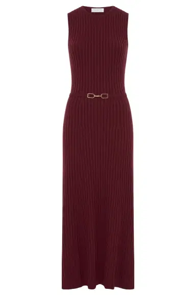 Gabriela Hearst Meier Knit Midi Dress in Bordeaux Merino Wool Cashmere | Thumbnail 1 Gabriela Hearst Meier Knit Midi Dress in Bordeaux Merino Wool Cashmere | Thumbnail 1