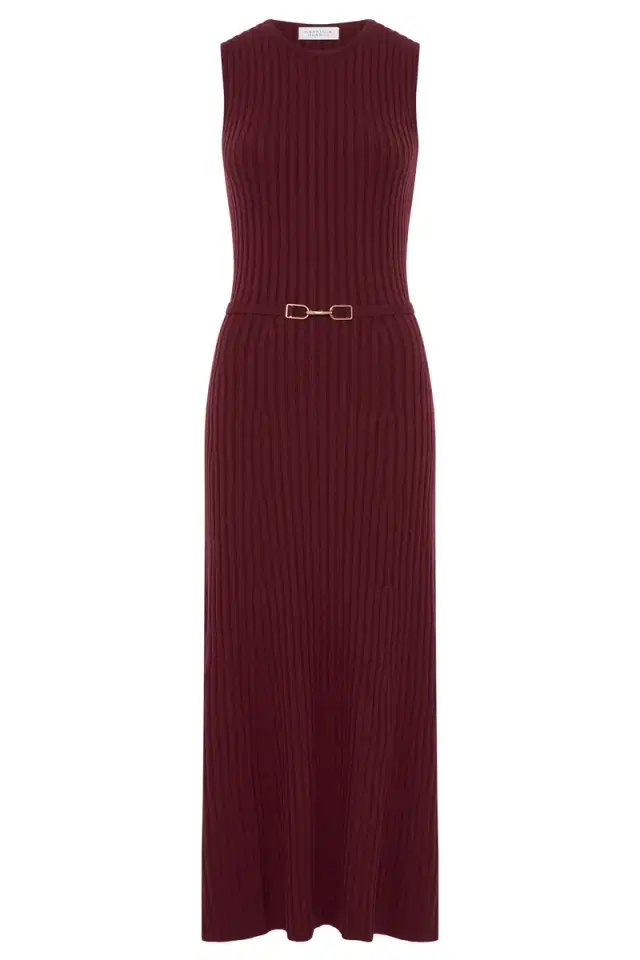 Gabriela Hearst Meier Knit Midi Dress in Bordeaux Merino Wool Cashmere