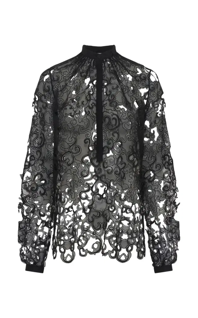 GABRIELA HEARST Dietrich Blouse in Black Silk Organza Lace