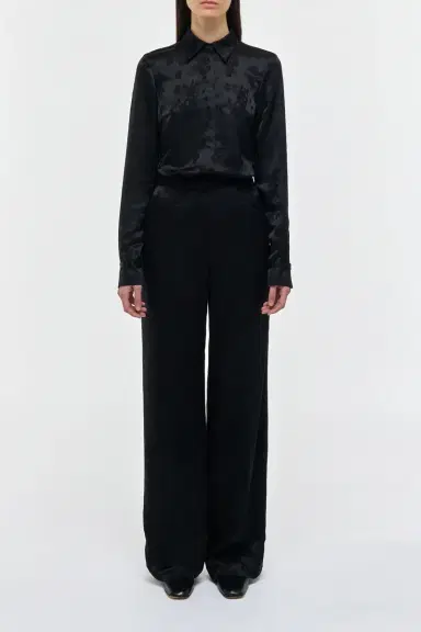 Gabriela Hearst Norman Wide-leg Pant in Black Embroidered Silk | Thumbnail 3