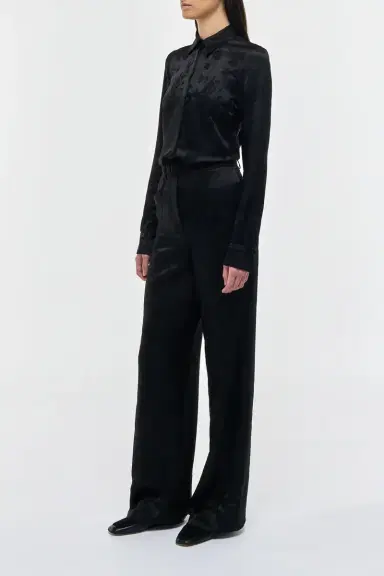 Gabriela Hearst Norman Wide-leg Pant in Black Embroidered Silk | Thumbnail 4