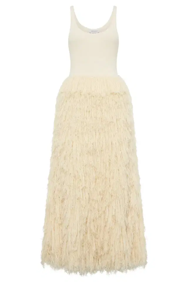 Gabriela Hearst Elianor Fringe Knit Maxi Dress in Off White Silk Cashmere