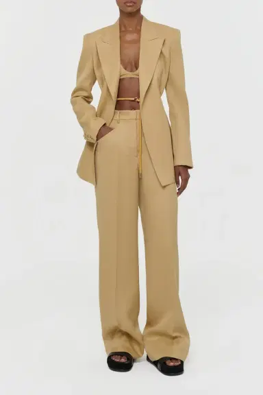 Gabriela Hearst Norman Wide-leg Pant in Wheat Textured Linen Slub | Thumbnail 2