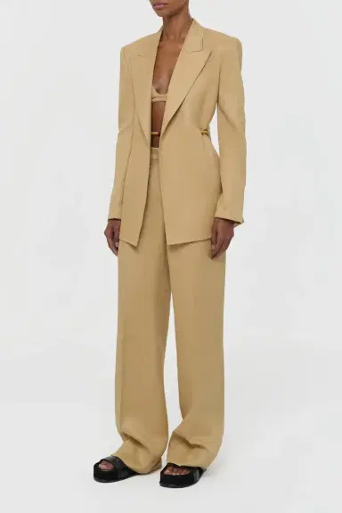 Gabriela Hearst Norman Wide-leg Pant in Wheat Textured Linen Slub | Thumbnail 3