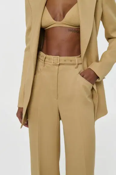 Gabriela Hearst Norman Wide-leg Pant in Wheat Textured Linen Slub | Thumbnail 5