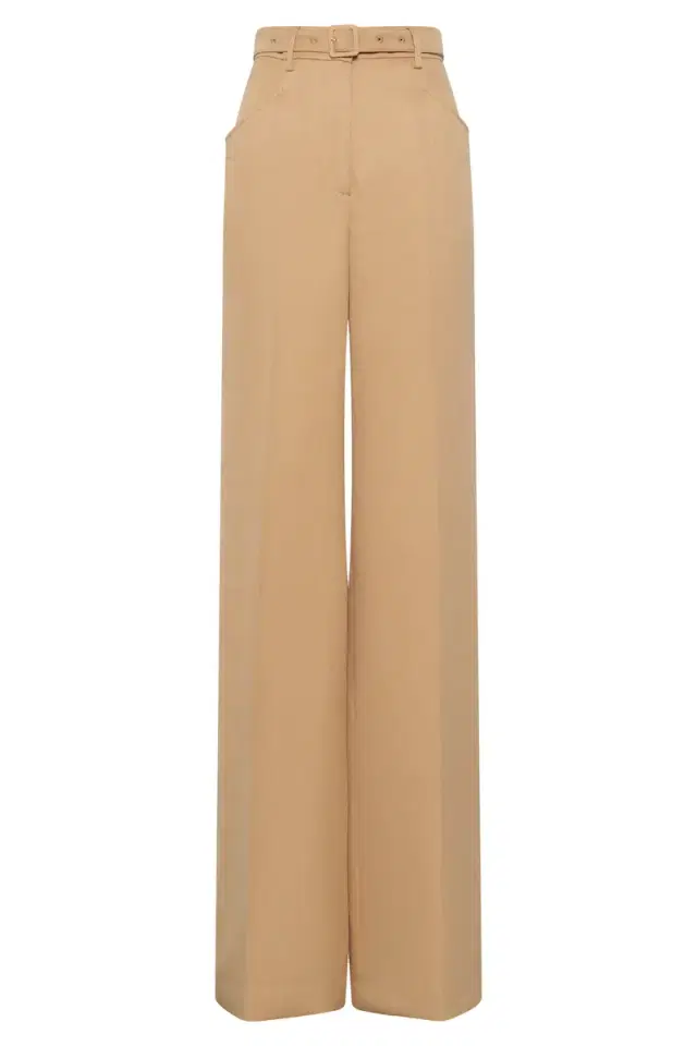 Gabriela Hearst Norman Wide-leg Pant in Wheat Textured Linen Slub