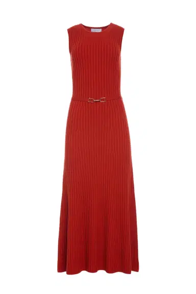 Gabriela Hearst Meier Knit Midi Dress in Antelope Orange Merino Wool Cashmere | Thumbnail 1 Gabriela Hearst Meier Knit Midi Dress in Antelope Orange Merino Wool Cashmere | Thumbnail 1