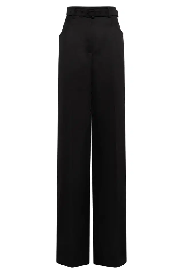 Gabriela Hearst Norman Wide-leg Pant in Black Textured Linen Slub