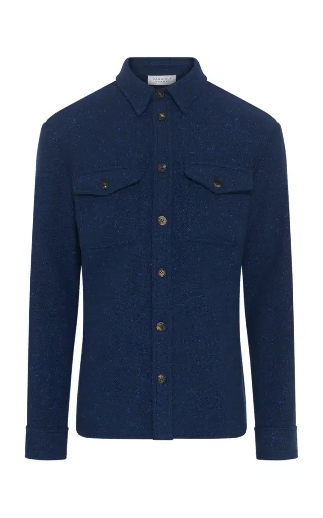 Gabriela Hearst Lucas Overshirt in Electric Navy Speckled Cashmere