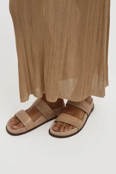 Gabriela Hearst Low Striker Flat Sandal in Nude Snakeskin & Nappa Leather | Thumbnail 2 Gabriela Hearst Low Striker Flat Sandal in Nude Snakeskin & Nappa Leather | Thumbnail 2